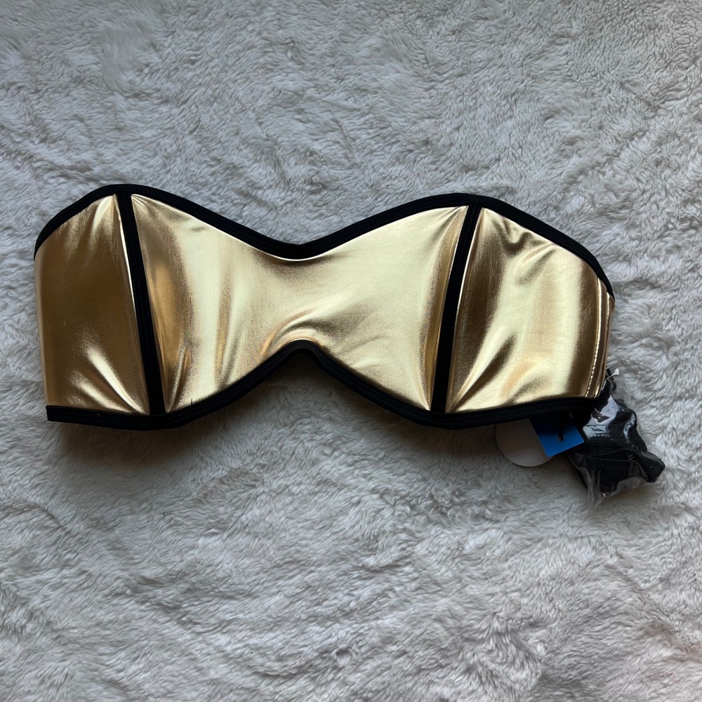 Good American x Body Glove Tainted Love Metallic Gold Bandeau Bikini Top 3 Large
